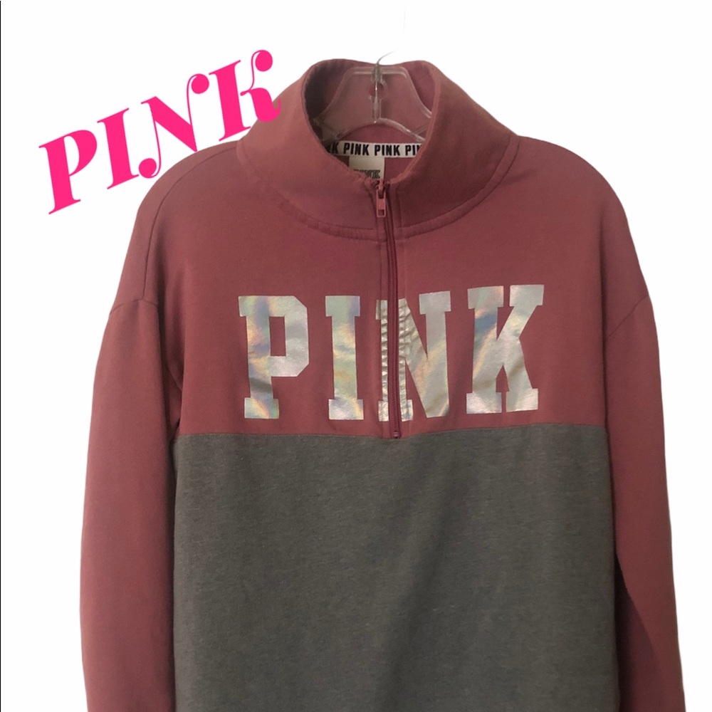 PINK V.S. Pullover 1/4 Zip Sweatshirt Pink & Gray XS